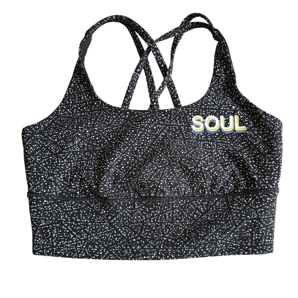 Lululemon SoulCycle Energy Bra Long Line Black White Speckled Strappy‎ Size 8